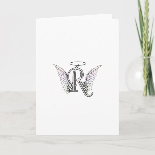 Letter R Initial Monogram with Angel Wings  Halo Note Card