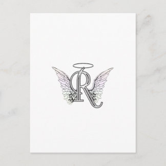 Letter R Initial Monogram with Angel Wings & Halo Postcard