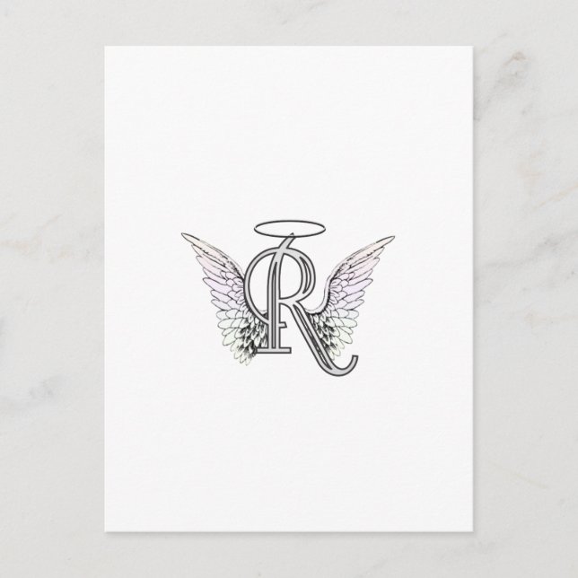 Letter R Initial Monogram with Angel Wings & Halo Postcard (Front)