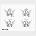 Letter R Initial Monogram with Angel Wings & Halo Rectangular Sticker ...