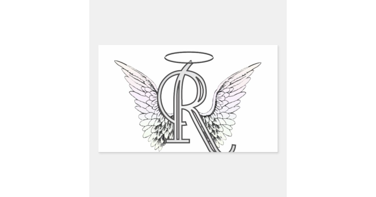 Letter R Initial Monogram with Angel Wings & Halo Rectangular Sticker ...