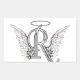 Letter R Initial Monogram with Angel Wings & Halo Rectangular Sticker ...