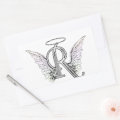 Letter R Initial Monogram with Angel Wings & Halo Rectangular Sticker ...
