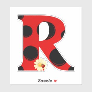 Letter R Ladybug Print with Ladybug and Flower Sticker