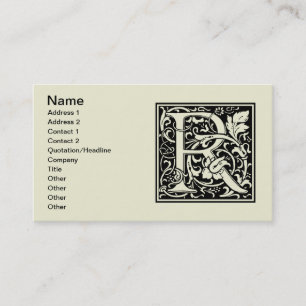 Letter R Medieval Monogram Art Nouveau Business Card
