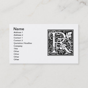 Letter R Medieval Monogram Art Nouveau Business Card