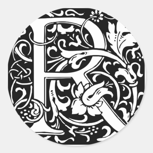 Letter R Medieval Monogram Art Nouveau Classic Round Sticker