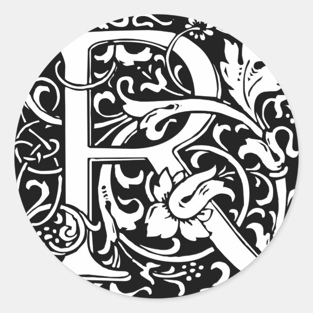 Letter R Medieval Monogram Art Nouveau Classic Round Sticker (Front)