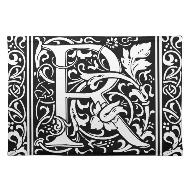 Letter R Medieval Monogram Art Nouveau Cloth Placemat (Front)