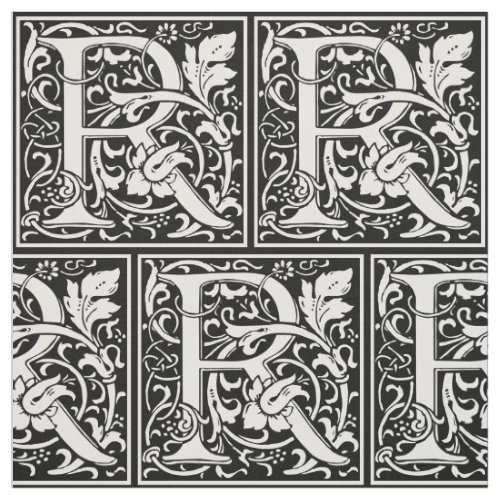 Letter R Medieval Monogram Art Nouveau Fabric