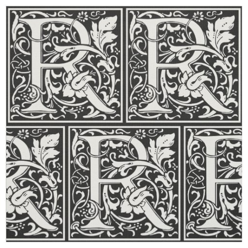 Letter R Medieval Monogram Art Nouveau Fabric