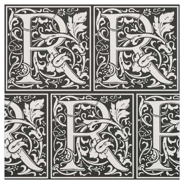 Letter R Medieval Monogram Art Nouveau Fabric (Swatch)