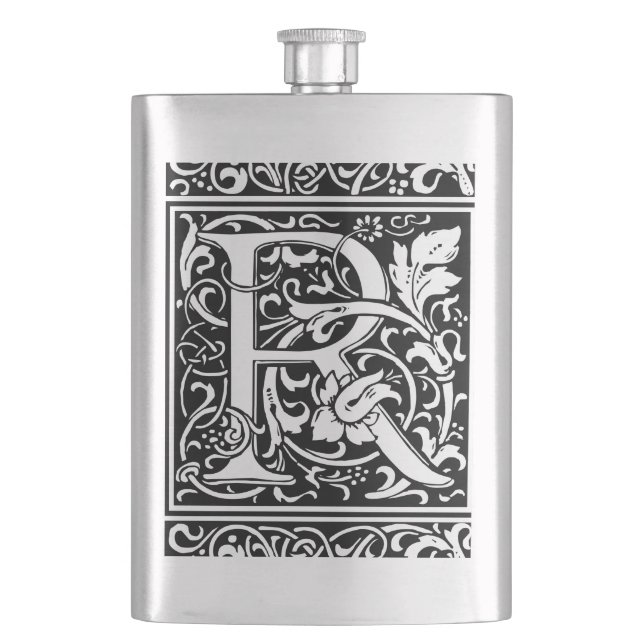 Letter R Medieval Monogram Art Nouveau Flask (Front)