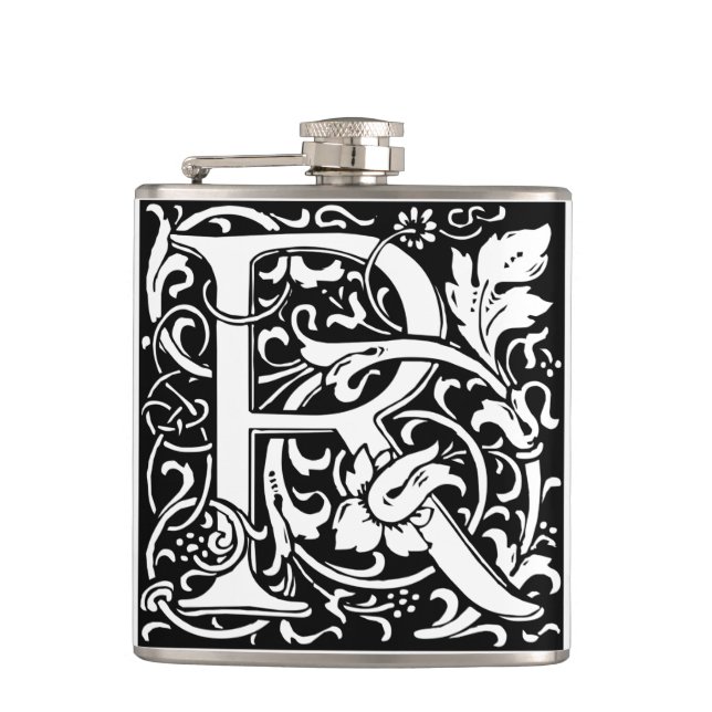 Letter R Medieval Monogram Art Nouveau Flask (Front)