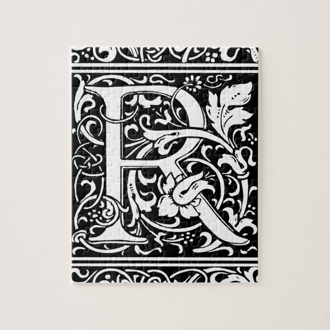 Letter R Medieval Monogram Art Nouveau Jigsaw Puzzle (Vertical)