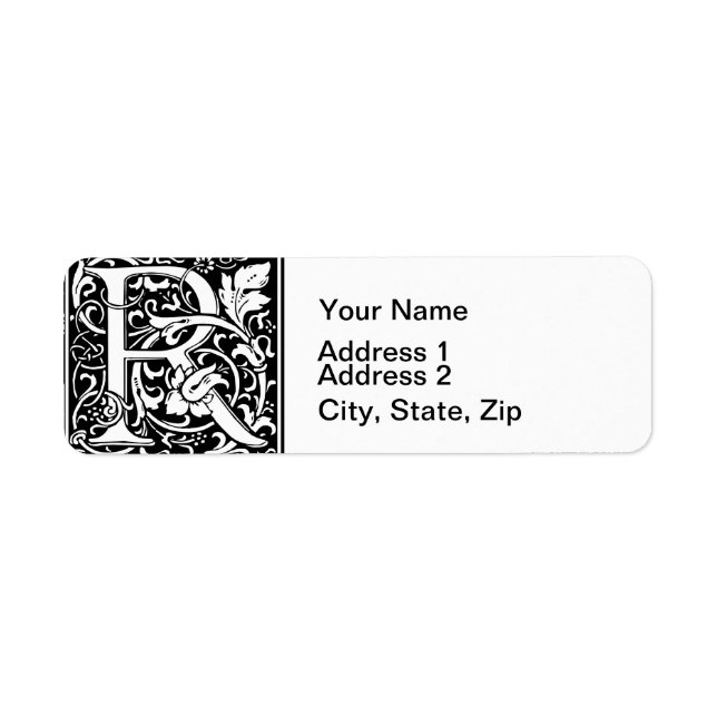 Letter R Medieval Monogram Art Nouveau Label (Front)