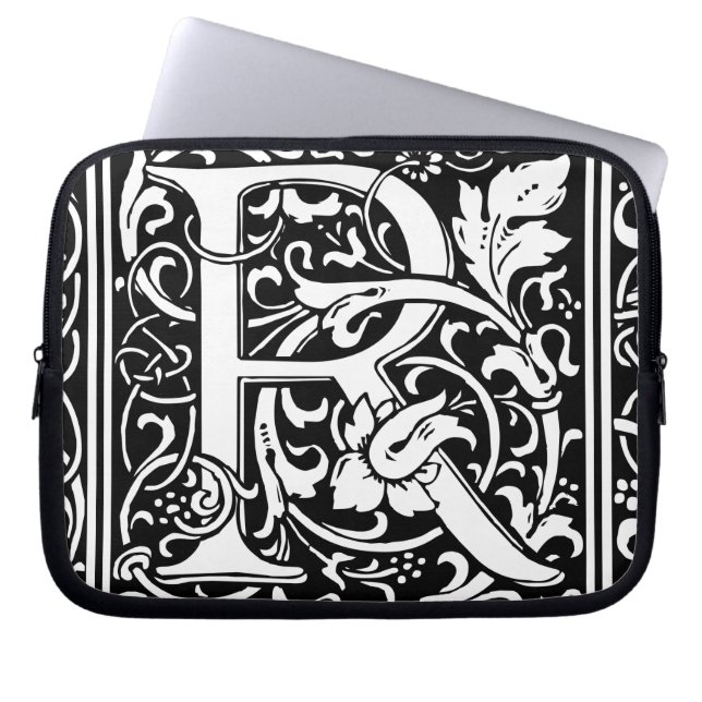 Letter R Medieval Monogram Art Nouveau Laptop Sleeve (Front)