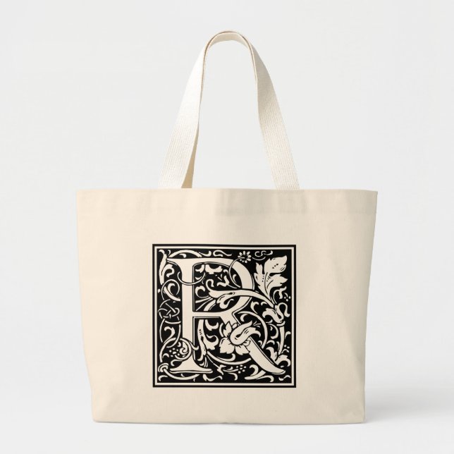 Letter R Medieval Monogram Art Nouveau Large Tote Bag (Front)