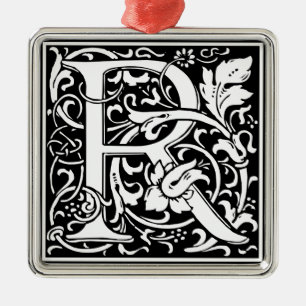 Letter R Medieval Monogram Art Nouveau Metal Ornament
