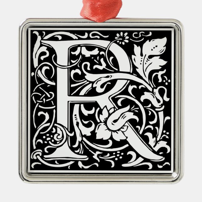 Letter R Medieval Monogram Art Nouveau Metal Ornament (Front)