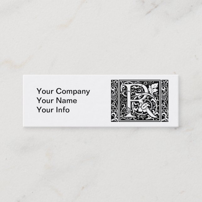Letter R Medieval Monogram Art Nouveau Mini Business Card (Front)