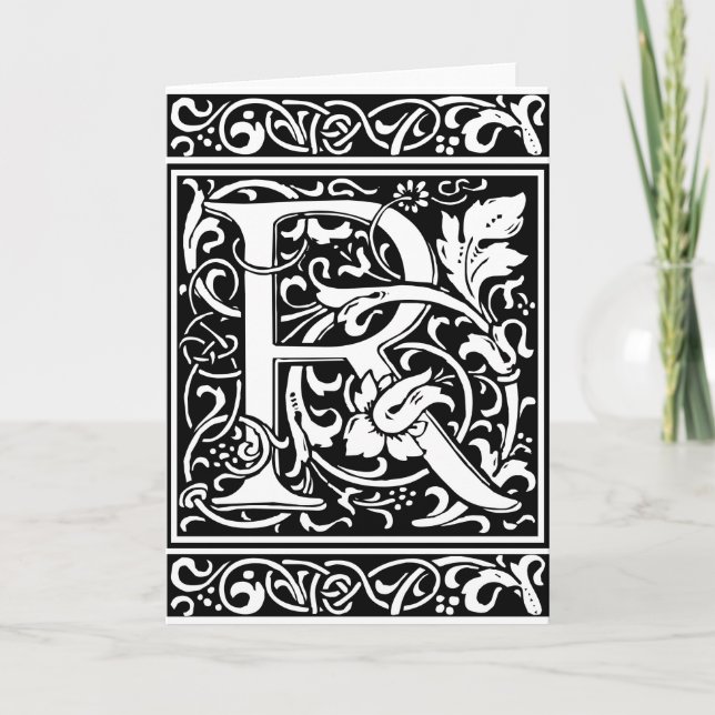 Letter R Medieval Monogram Art Nouveau Note Card (Front)