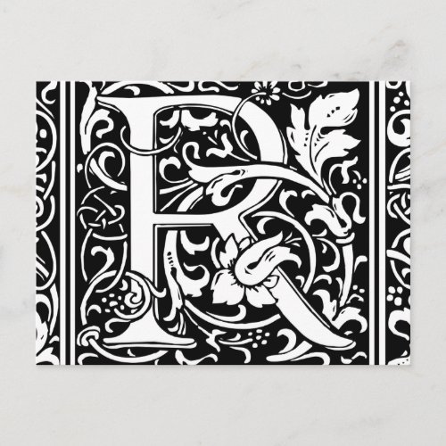 Letter R Medieval Monogram Art Nouveau Postcard