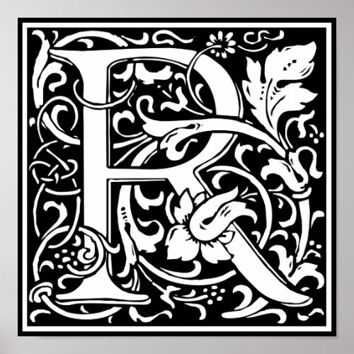 Letter R Medieval Monogram Art Nouveau Poster