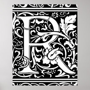 Letter R Medieval Monogram Art Nouveau Poster