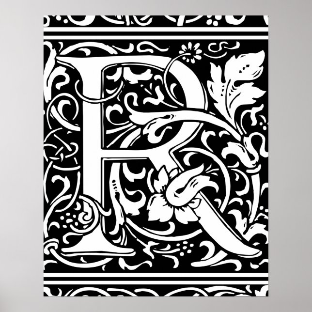 Letter R Medieval Monogram Art Nouveau Poster (Front)