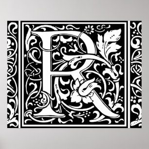 Letter R Medieval Monogram Art Nouveau Poster