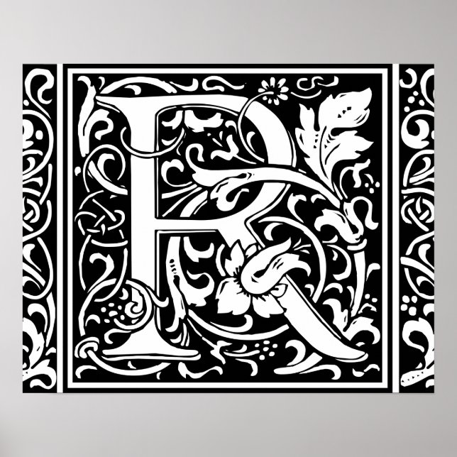 Letter R Medieval Monogram Art Nouveau Poster (Front)