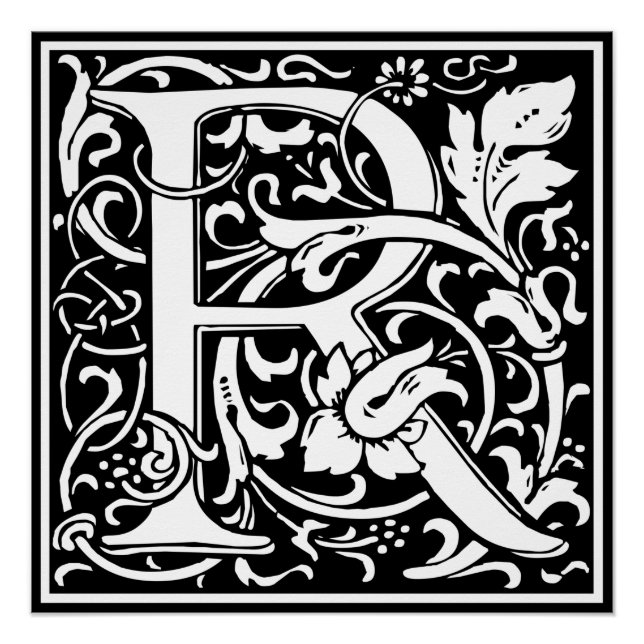 Letter R Medieval Monogram Art Nouveau Poster (Front)