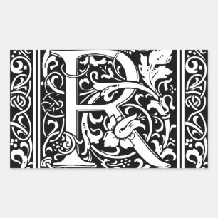 Letter R Medieval Monogram Art Nouveau Rectangular Sticker