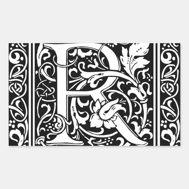 Letter R Medieval Monogram Art Nouveau Rectangular Sticker (Front)