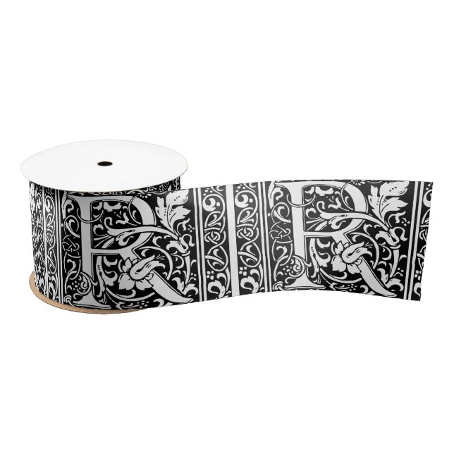 Letter R Medieval Monogram Art Nouveau Satin Ribbon (Spool)