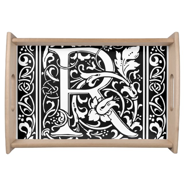 Letter R Medieval Monogram Art Nouveau Serving Tray (Front)