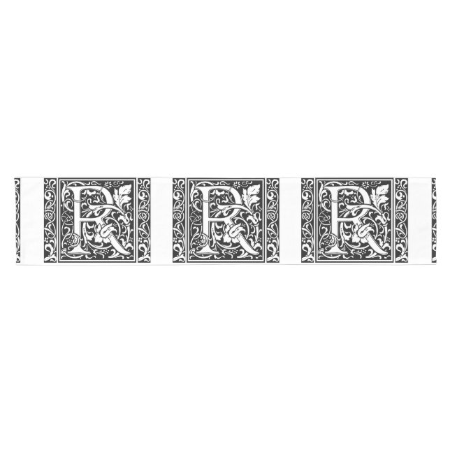 Letter R Medieval Monogram Art Nouveau Short Table Runner (Horizontal)