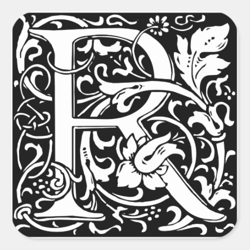 Letter R Medieval Monogram Art Nouveau Square Sticker