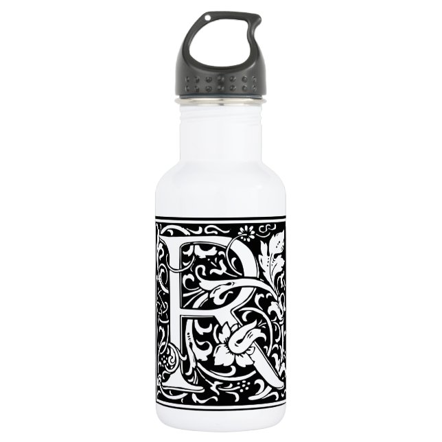 Letter R Medieval Monogram Art Nouveau Stainless Steel Water Bottle (Front)