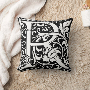 Letter R Medieval Monogram Art Nouveau Throw Pillow