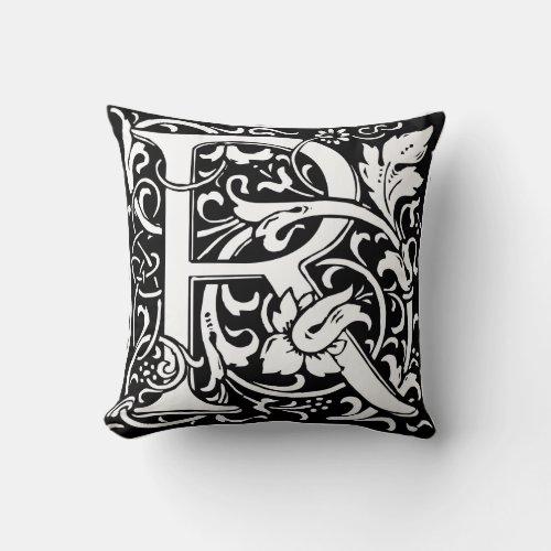 Letter R Medieval Monogram Art Nouveau Throw Pillow