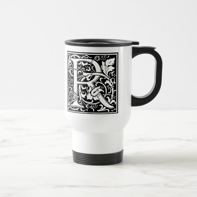 Letter R Medieval Monogram Art Nouveau Travel Mug (Right)