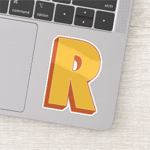 Letter R Monogram, Bold 3D Type Font Initial  Sticker