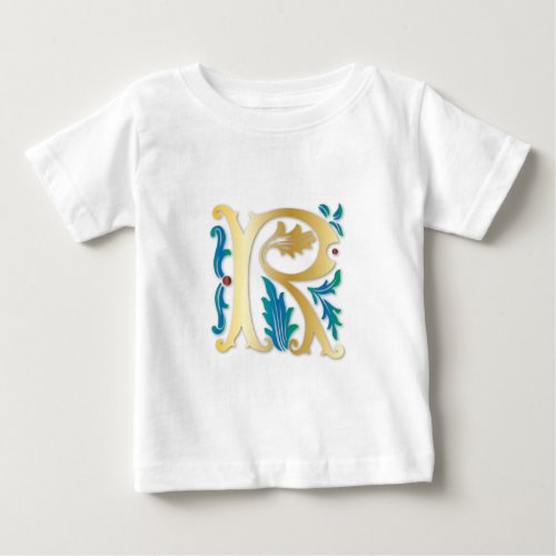 Letter R Monogram Fleur de lis Baby T_Shirt