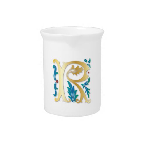 Letter R Monogram Fleur de lis Beverage Pitcher