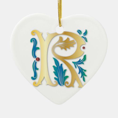 Letter R Monogram Fleur de lis Ceramic Ornament