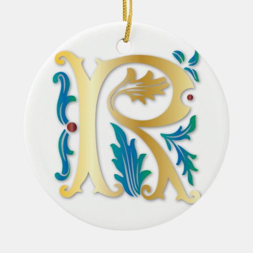 Letter R Monogram Fleur de lis Ceramic Ornament