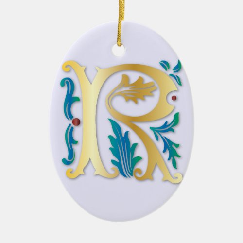 Letter R Monogram Fleur de lis Ceramic Ornament