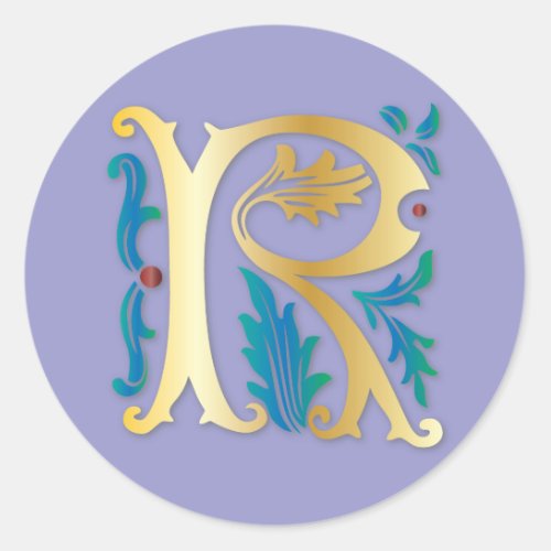 Letter R Monogram Fleur de lis Classic Round Sticker